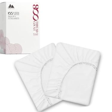 Imagem de Mayfair Linen Pacote com 2 lençóis completos de algodão egípcio com bolso profundo – lençol de baixo de luxo com 800 fios (branco), lençol de baixo macio refrescante coleção hotel, cabe em colchões de