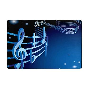 Imagem de Zeraoke Tapetes de área de música azul para sala de estar 1,2 x 1,5 m, tapete macio e moderno, tapetes antiderrapantes para decoração de casa, tapete lavável para quarto, jantar, dormitório, quarto de