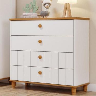 Imagem de Cômoda Infantil 4 Gavetas com Pés em MDF Lívia Permobili, Branco Aceti