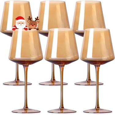 Imagem de Physkoa Conjunto de taças de vinho âmbar de 170 a 473 ml, sopradas à mão, com haste longa, taças de vinho tinto e branco exclusivas para festa, casa, bar, Natal