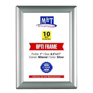 Imagem de M&T Displays Moldura para pôster Opti Snap, 21 x 28 cm, prata, 2,5 cm, perfil de alumínio, carregamento frontal, montagem na parede, foto, documento, certificado, suporte de sinal, canto mitrado, capa