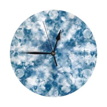Imagem de ZERAOKE Tinta azul tie-dye - Relógio de parede redondo moderno - silencioso sem tique-taque operado por bateria, decoração de mesa ou parede para sala de estar, quarto, escritório.