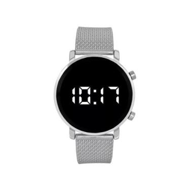 Imagem de Relógio Feminino Digital  Redondo Prata Barato - SAN