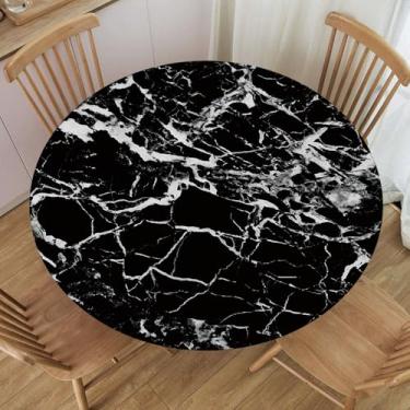 Imagem de JCETUNO Toalha de mesa redonda ajustada fundo abstrato de mármore preto impermeável com bordas elásticas para festa jardim para mesa redonda de 61,5 a 71,4 cm de diâmetro, estilo 263