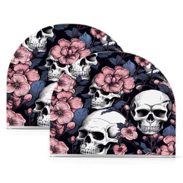 Imagem de Wassud Porta-guardanapos de acrílico crânio rosa, dispensador de guardanapos de papel moderno em forma de U para mesa, cozinha, sala de jantar, bancada 2 peças (comporta 50-60 guardanapos)