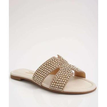 Imagem de Rasteirinha Feminina Strass Vizzano-11150, Bege, 35