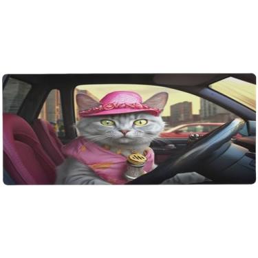 Imagem de Wassud Mouse pad para dirigir gatos (7) com base de borracha antiderrapante, mouse pad longo com borda costurada, à prova d'água, grande mesa para escritório, casa, 80 x 30 cm
