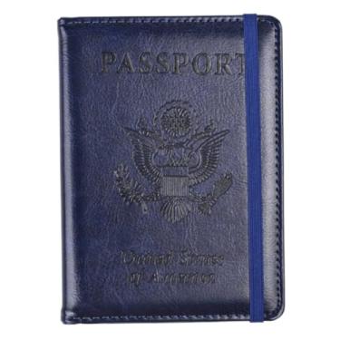 Imagem de Porta-cartão de passaporte de couro multifuncional, bolsa de viagem, fornecimento estável por meio de vendas diretas do fabricante, Azul escuro, Tendência