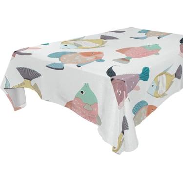 Imagem de Burbuja Toalha de mesa moderna de peixes, toalha de mesa quadrada anti-rugas grossa para decoração de jantar, cozinha, festa, 137 x 137 cm