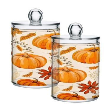 Imagem de CEBUGI Dispensador de suporte Qtip para cotonetes, bolas, almofadas de fio dental palhetas de Halloween abóboras de plástico transparente boticário com tampa acessórios essenciais de banheiro