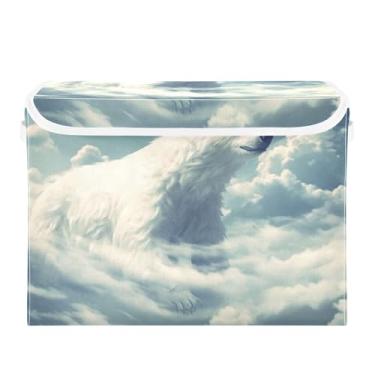 Imagem de xigua Cestos de armazenamento de urso branco com tampas e alça de transporte, caixas de armazenamento dobráveis organizadores recipientes cestos cubo com capa para casa, quarto, armário, escritório