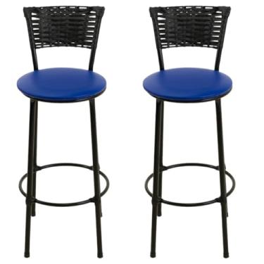 Imagem de Jogo De 2 Banquetas Alta De Fibra Sintética PRETO Casa Bar Balcão Junco Vime(AZUL)