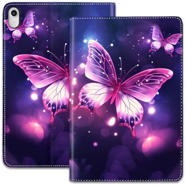 Imagem de Capa para iPad (A16) 11ª geração de 11 polegadas (2025)/iPad 10ª geração 11 polegadas (2022), suporte dobrável ajustável e despertar/hibernar automático, capa protetora à prova de choque, borboleta