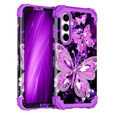 Imagem de Miqala Capa para Galaxy S25 FE, que brilha no escuro, três camadas, resistente, proteção à prova de choque, amortecedor de plástico rígido + capa protetora de silicone macio para Samsung Galaxy S25 FE