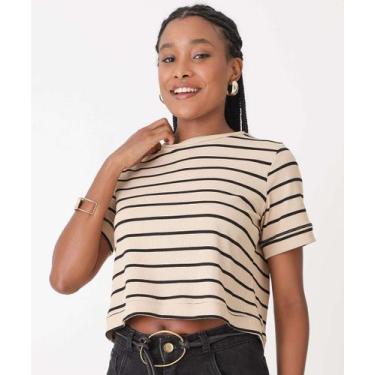 Imagem de Blusa Feminina Canelada Manga Curta Marisa-20022, Bege, P