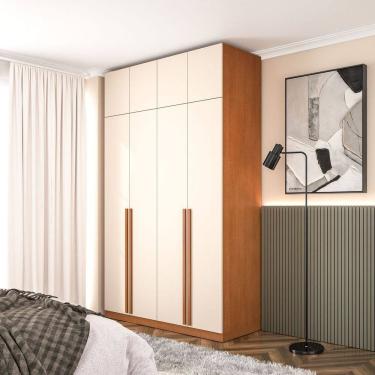 Imagem de Guarda-roupa 4 Portas Modular com Maleiro Luna Creme/Freijó
