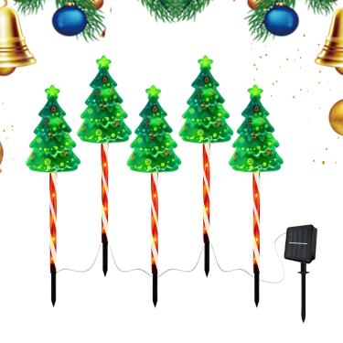 Imagem de Luz De Caminho Para Árvore De Natal - Energia Solar 600mAh Estaca Iluminada | Luz De Estaca Para Decoração De Natal - Para Jardim Quintal Caminho Porta Da Frente Pátio Deck Relvado Casa De Campo Passe