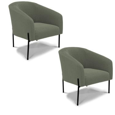 Imagem de Poltrona Decorativa Pé De Ferro Preto Kit 2 Stella Bouclê D03 Verde Pistache