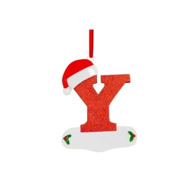 Imagem de Generic Pingente de letra de árvore de Natal A-Z Chapéu de Natal Letras Pingentes Vermelho Pingente de Letra de Bênção de Árvore de Natal (Y)