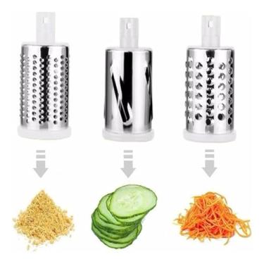Imagem de Ralador Fatiador Multiuso 3 em 1, Inox e Plástico, com 3 Lâminas Intercambiáveis, Base Antiderrapante, 23,5x13,5cm, para Legumes Queijo Verduras