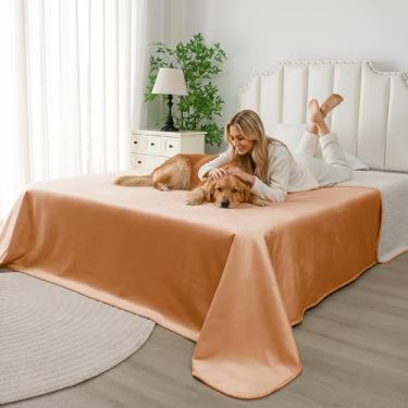 Imagem de Tuffeel Cobertor impermeável para cama, cobertor reversível sherpa amor para casais à prova de cetim, protetor de sofá à prova de vazamento lavável tamanho king size 218 x 274 cm, laranja