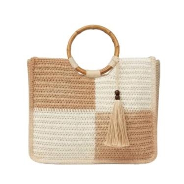 Imagem de Bolsa De Palha Feminina Praia Grande Alça Bambu Sofisticada Verão Mulher Presente ALWY (Marrom)