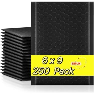 Imagem de ZHPLIX Envelopes de plástico bolha 6x10 pacote com 250 tamanho utilizável 15 x 23 preto impermeável sacos de envio adesivos, envelopes acolchoados para envio, correspondência, suprimentos para