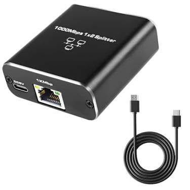 Imagem de Divisor de Ethernet de Liga de Alumínio 1000Mbps de Alta Velocidade 1 a 2 RJ45 Divisor de Internet com Cabo de Alimentação USB