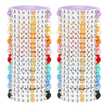 Imagem de Shcsdr 40 pulseiras femininas Jesus Loves You, pulseiras elásticas empilháveis para amizade cristã, versículo bíblico, joias religiosas para mulheres, presentes de Natal, 6.77 Inch, Vinil, Sem Pedra