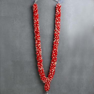 Imagem de Desi Favors Guirlanda mini sola | feita à mão com sola de madeira | para casamentos, cerimônias indianas, guirlanda tradicional vermelha e branca para casais, ocasiões especiais e celebrações - 60 cm