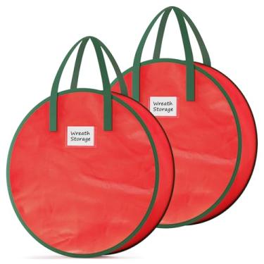 Imagem de Criusia Recipiente de armazenamento de guirlandas, pacote com 2 sacos de armazenamento de guirlanda de Natal com alça resistente, zíper bidirecional, caixa organizadora de guirlanda durável para