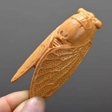 Imagem de FENNYYAR Escultura de cigarra de madeira - significado contentamento traz felicidade, arte esculpida à mão, 7 cm 6,9 cm, decoração de mesa, ornamento de casa