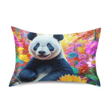 Imagem de Lindo panda flores coloridas floral padrão queen king fronhas de cetim bonito refrescante para casa cama sofá king size 101,6 cm x 50,8 cm