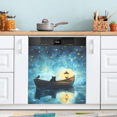 Imagem de Capas magnéticas decorativas reutilizáveis para lava-louças com lanterna de barco para gatos adesivos magnéticos 58 x 66 cm