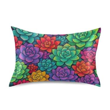 Imagem de Fronhas coloridas de cetim com plantas suculentas refrescantes padrão queen king fronha personalizada extra macia tamanho padrão 66 cm x 50 cm
