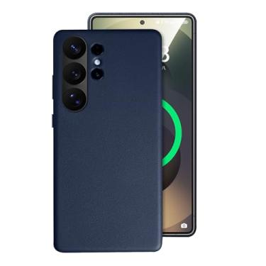 Imagem de LTLMYDAM Capa fina para Samsung Galaxy S25 Ultra/S25 Plus/S25, proteção de câmera, capa de telefone de couro genuíno de luxo, suporta capa de carregamento sem fio, azul, S25 Ultra