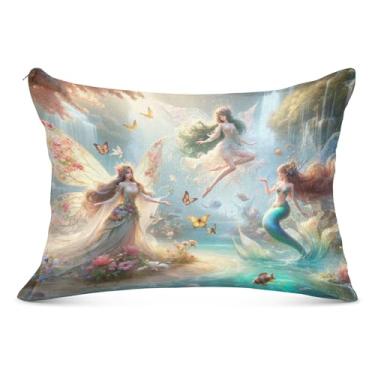 Imagem de Capa de travesseiro de flanela grande de fada e sereia com zíper longo para o corpo capas de travesseiro padrão Queen King para cabelo e pele, tamanho do corpo, 53 cm x 137 cm