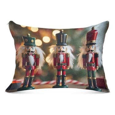 Imagem de Almofada padrão de soldados quebra-nozes de Natal 50 x 66 cm capa de almofada supermacia com zíper resistente a desbotamento e manchas