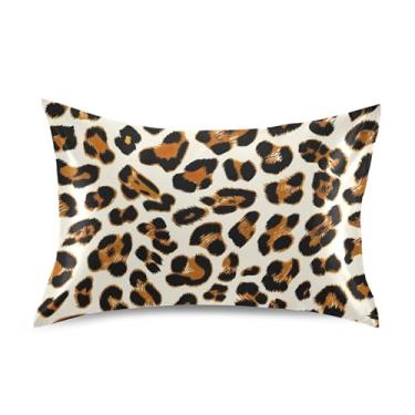 Imagem de Fronhas de leopardo preto marrom bege cetim legal arte refrescante King Queen almofadas padrão chinelos para cabelo e pele tamanho padrão 66 cm x 50 cm