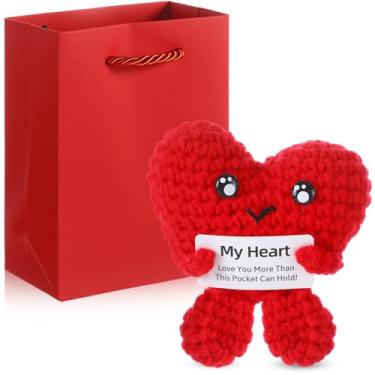 Imagem de Leinuosen Love Heart Crochê Pelúcia com Cartão Bonito com Bolsa de Presente Dia dos Namorados Presente de Aniversário Romântico para Mulheres Sua Namorada Presente de Crochê Doce para Namorada Esposa