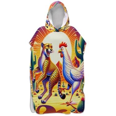 Imagem de Joisal Poncho de surfe plus size para adultos trocador de roupa de praia com capuz toalha de natação engraçado Cheetah Rooster Beach Ponchos para homens