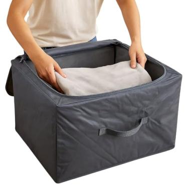 Imagem de Caixa Organizadora Dobrável com Zíper, TNT, Cinza, 38x38x20cm, Anti-poeira, Anti-umidade, com Alça