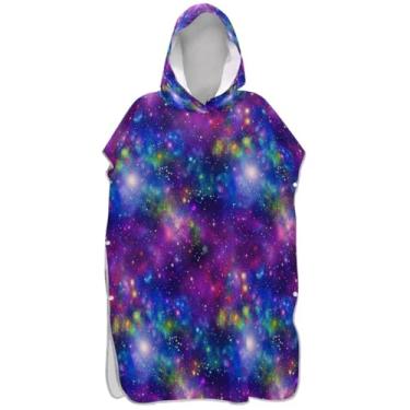 Imagem de Joisal Poncho de surfe colorido galáxia espaço adulto trocador plus size masculino poncho com capuz praia moletom toalha natação
