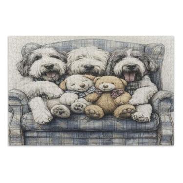 Imagem de Sheepdogs quebra-cabeças cinza sofá para adultos 1000 peças, quebra-cabeças para adultos, jogos inteligentes