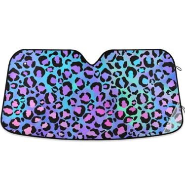 Imagem de Toldo de sol colorido leopardo roxo para para-brisa de carro bonito universal retrátil caminhão carro persianas para janelas dianteiras automotivo M, 139.7 cm x 70.1 cm