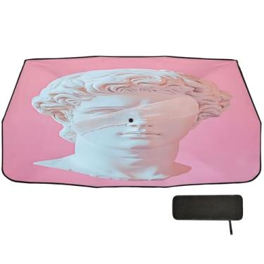 Imagem de Guarda-sol rosa mármore para-brisa carro bloco UV janela carro blackout 147.3x75.4 cm guarda-chuva para-brisa