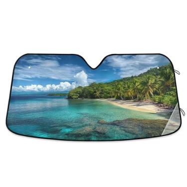 Imagem de Guarda-sol turquesa ilha tropical personalizada para para-brisa de carro dobrável pára-brisa automotivo guarda-sol animal floral S, 134,6 cm x 59,7 cm