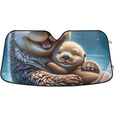 Imagem de Guarda-sol personalizado lontras marinhas animais fofos para para-brisa de carro capa de para-brisa automotiva dobrável engraçada protetor solar S, 134,6 cm x 59,7 cm
