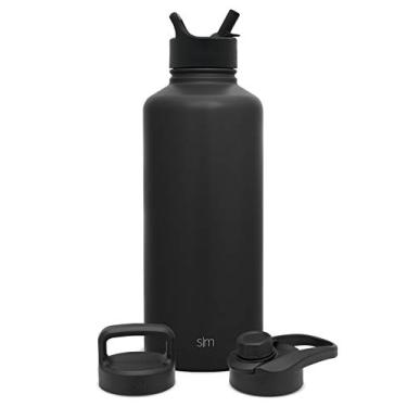 Imagem de Simple Modern Garrafa de água com canudo, alça e tampa Chug Garrafas térmicas de metal de aço inoxidável isoladas a vácuo | Garrafa esportiva grande à prova de vazamento sem BPA | Coleção Summit | 2,4 L, preto meia-noite