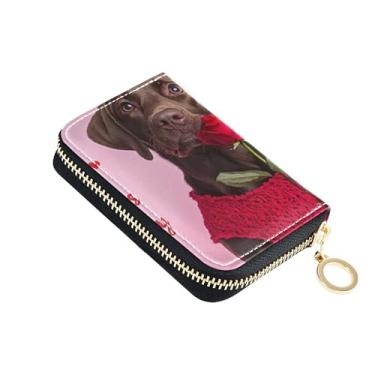 Imagem de Carteira feminina de couro com bloqueio de RFID, carteira de cartão de crédito, zíper ao redor com zíper, porta-chaves, lindo labrador retriever marrom